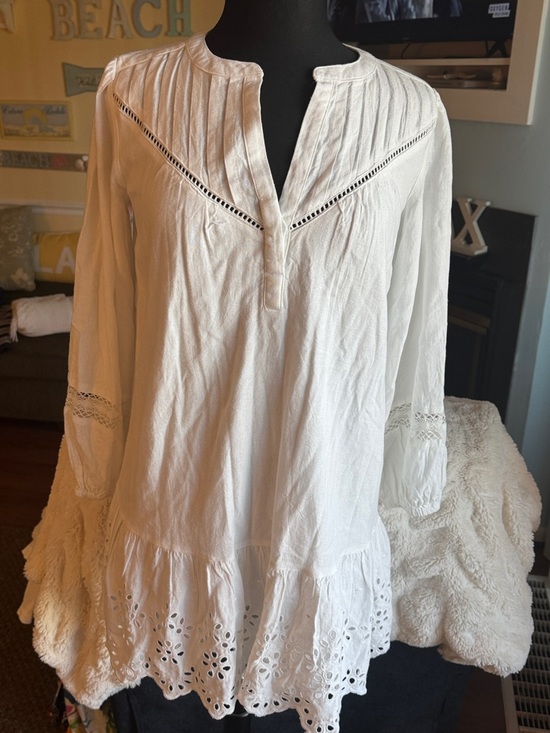 LOFT Dresses & Skirts - LOFT NWT Romantic Coastal White Eyelet Long Sleeve Boho Chic Mini Dress